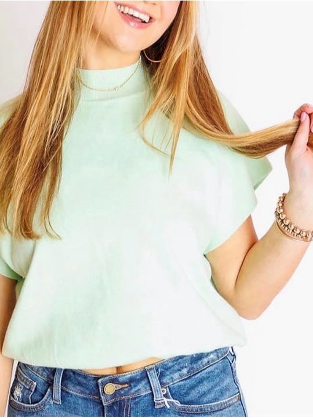 Women’s Mint Short Sleeve Mock Neck Sweater Top
